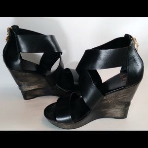 DVF Opal wedge - Black leather sandals  size 7.5